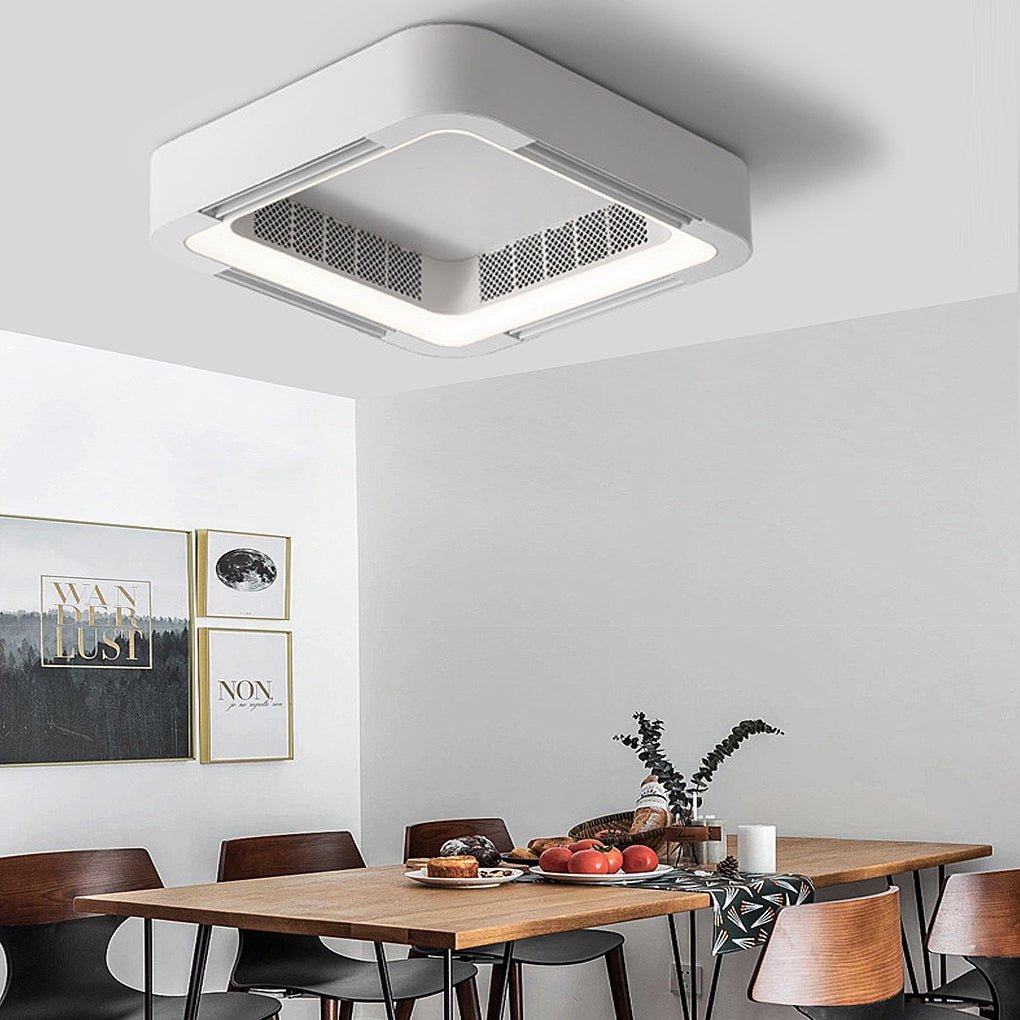 Low Profile Bladeless Ceiling Fan with Dimmable LED Light and Quiet Inverter Motor