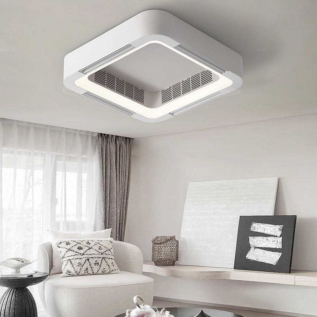 Low Profile Bladeless Ceiling Fan with Dimmable LED Light and Quiet Inverter Motor
