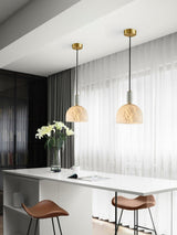 Modern Blair Alabaster Hanging Light with Brass Details and Natural Stone Shade for Kitchen