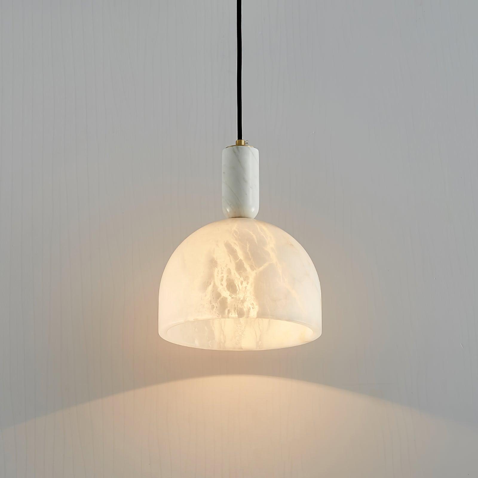 Modern Blair Alabaster Hanging Light with Brass Details and Natural Stone Shade for Kitchen