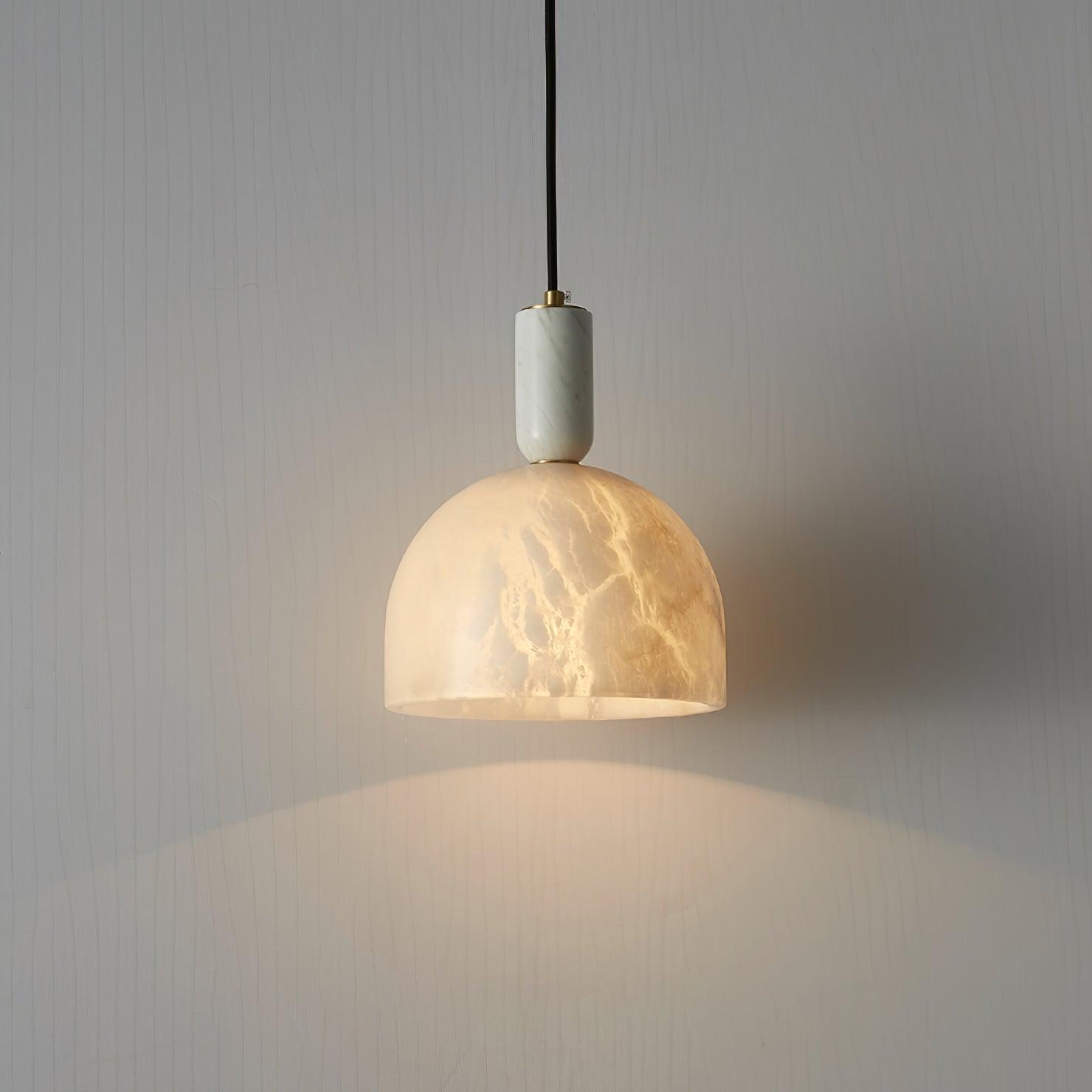 Modern Blair Alabaster Hanging Light with Brass Details and Natural Stone Shade for Kitchen