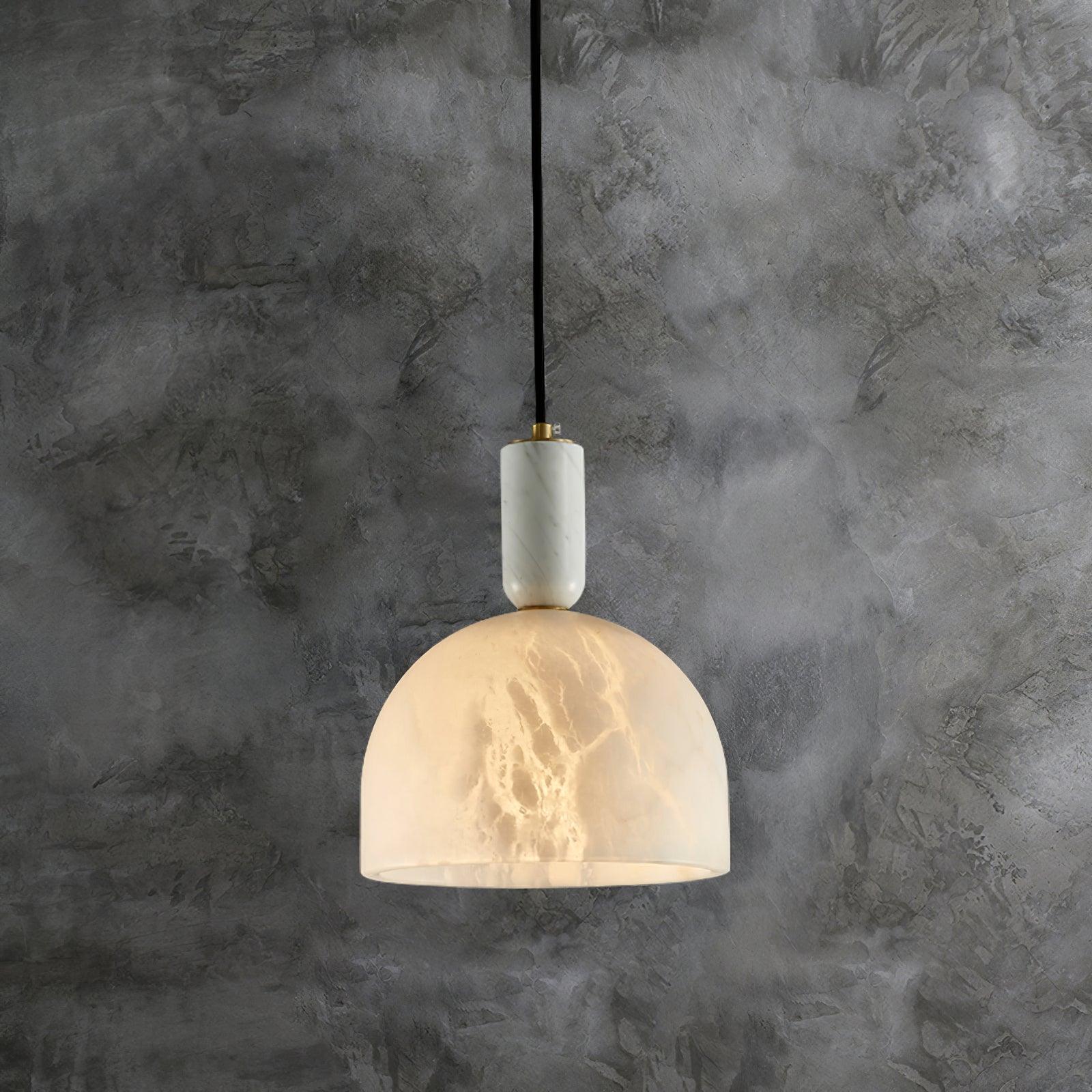 Modern Blair Alabaster Hanging Light with Brass Details and Natural Stone Shade for Kitchen