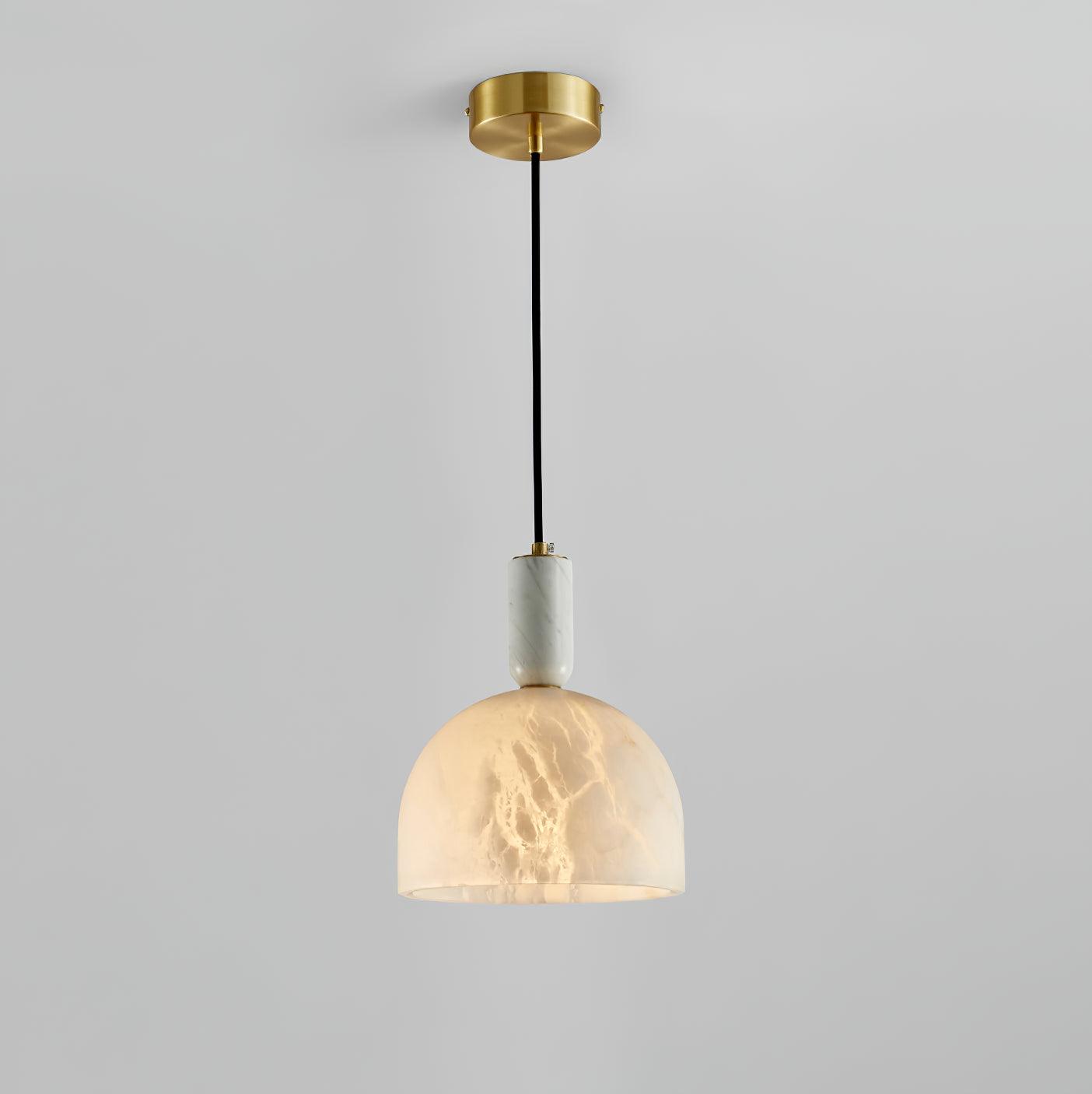 Modern Blair Alabaster Hanging Light with Brass Details and Natural Stone Shade for Kitchen