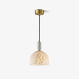 Modern Blair Alabaster Hanging Light with Brass Details and Natural Stone Shade for Kitchen