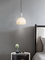 Modern Blair Alabaster Hanging Light with Brass Details and Natural Stone Shade for Kitchen