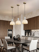 Modern Blair Alabaster Hanging Light with Brass Details and Natural Stone Shade for Kitchen