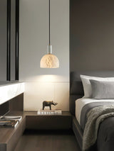 Modern Blair Alabaster Hanging Light with Brass Details and Natural Stone Shade for Kitchen