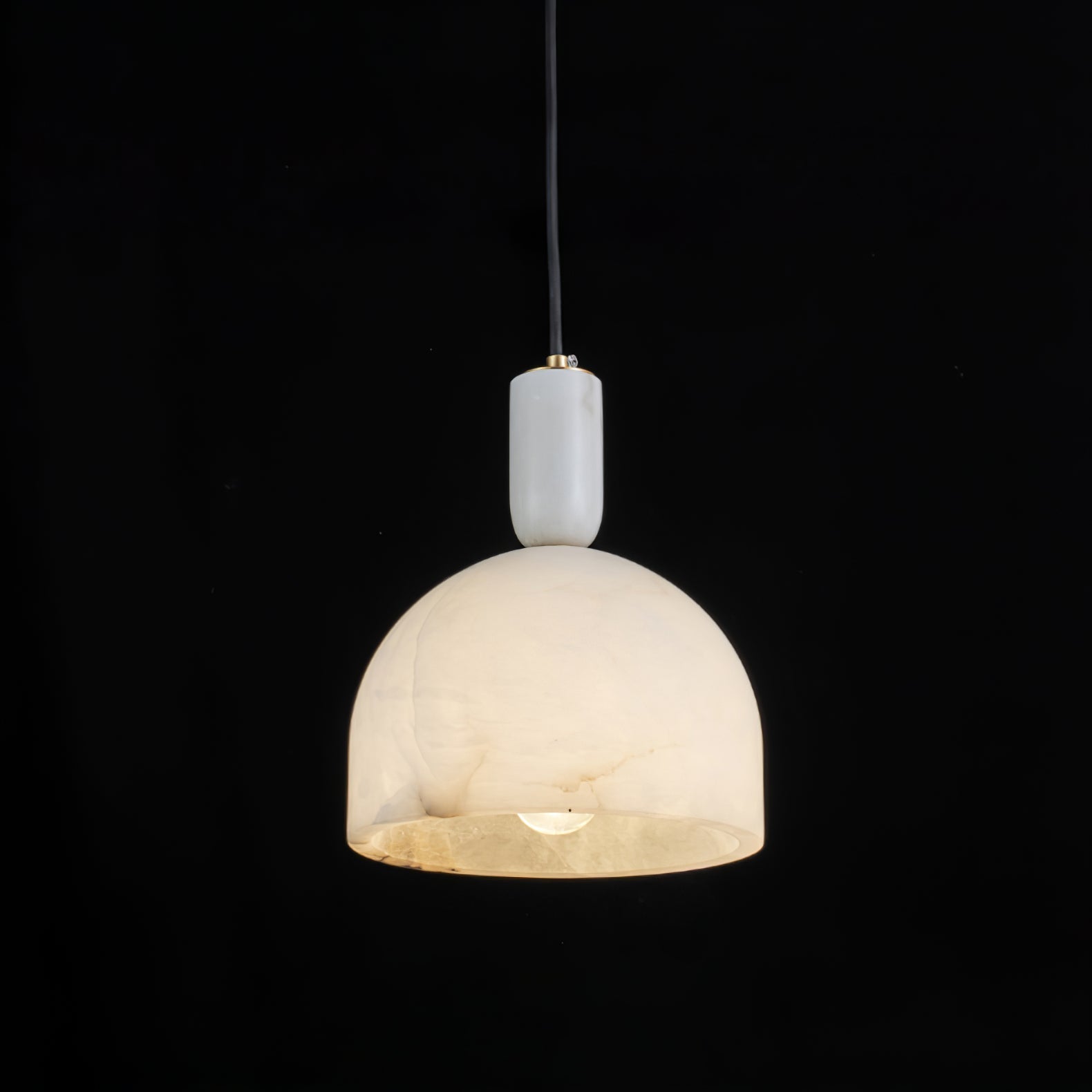 Modern Blair Alabaster Hanging Light with Brass Details and Natural Stone Shade for Kitchen