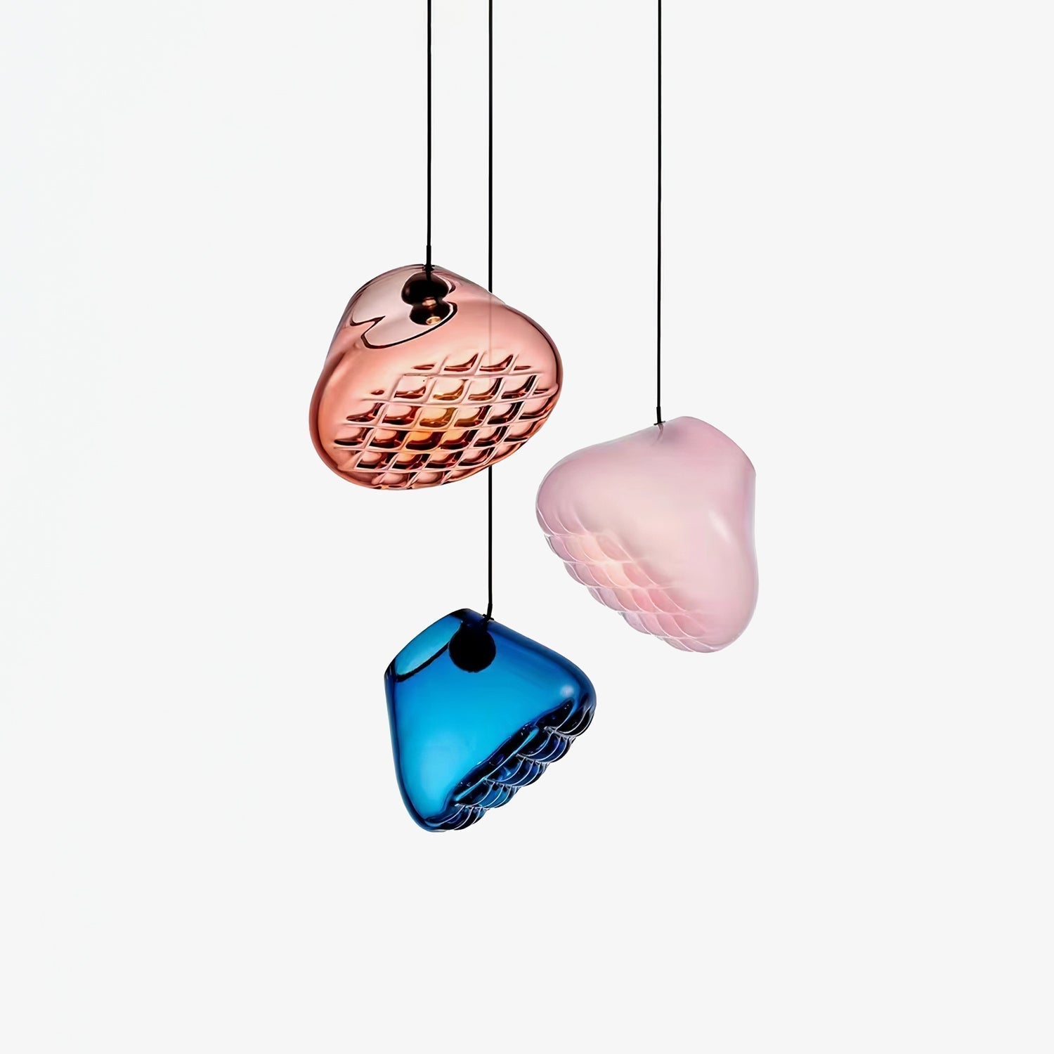 Modern Blown Glass Grid Pendant Light LED Geometric Hanging Lamp for Elegant Interior Lighting
