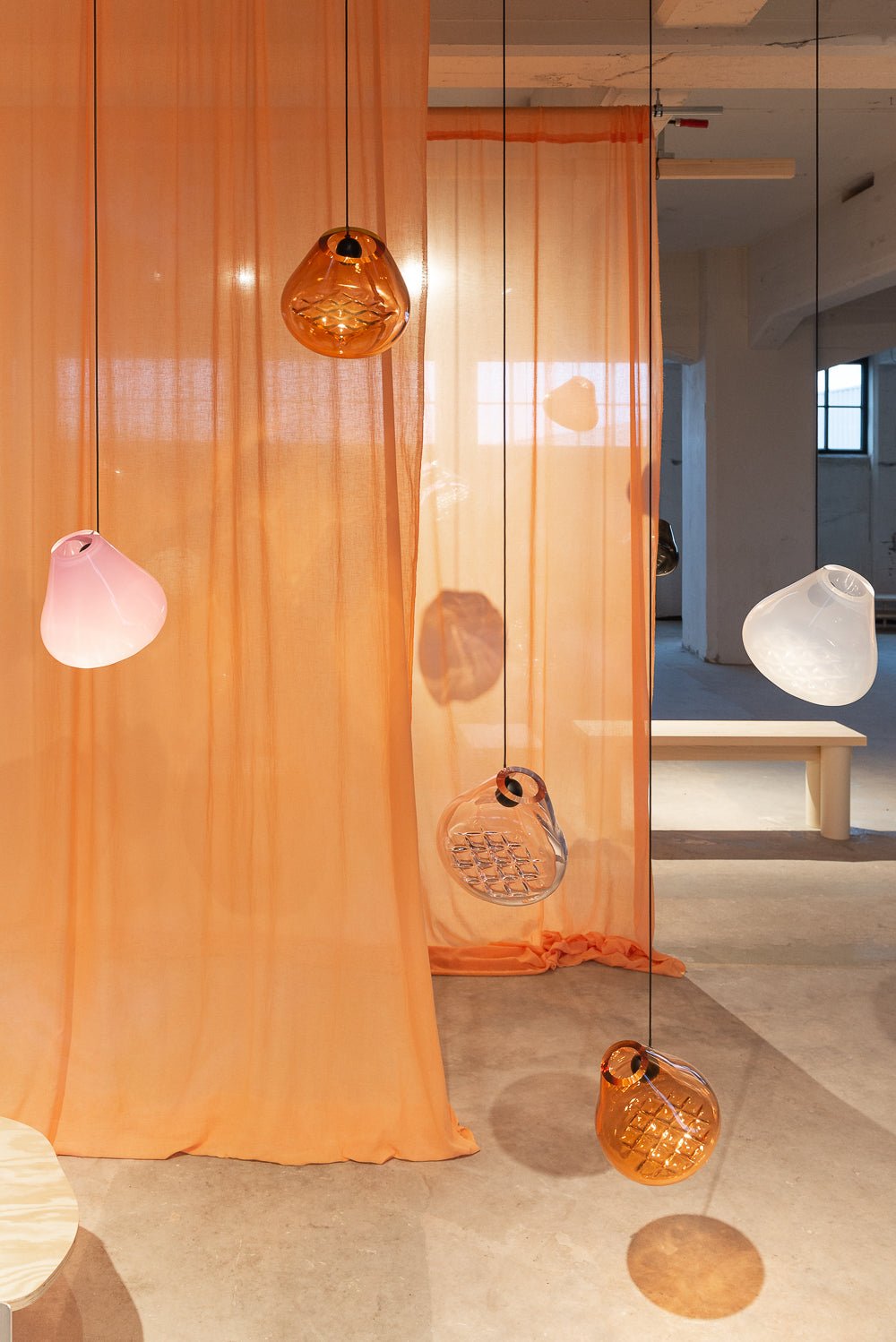 Modern Blown Glass Grid Pendant Light LED Geometric Hanging Lamp for Elegant Interior Lighting