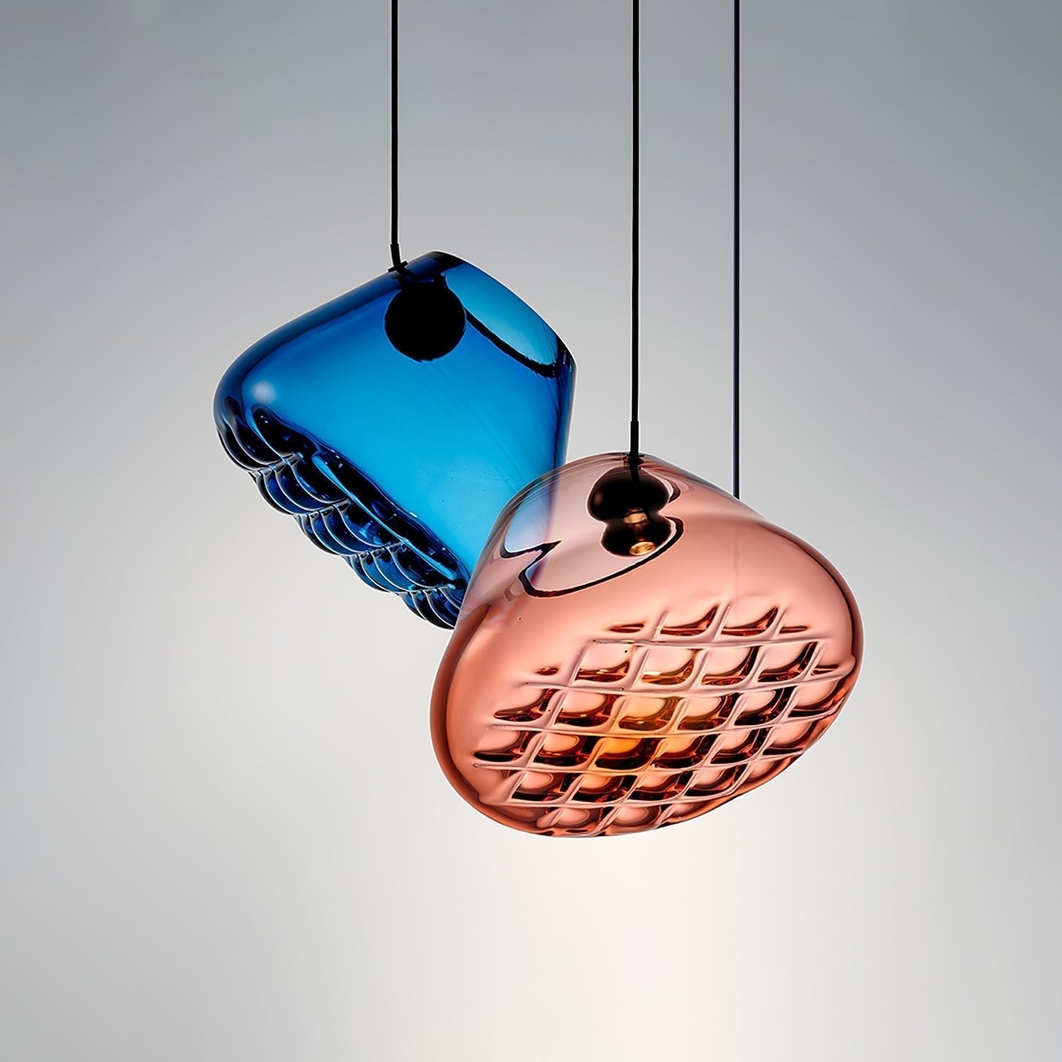 Modern Blown Glass Grid Pendant Light LED Geometric Hanging Lamp for Elegant Interior Lighting