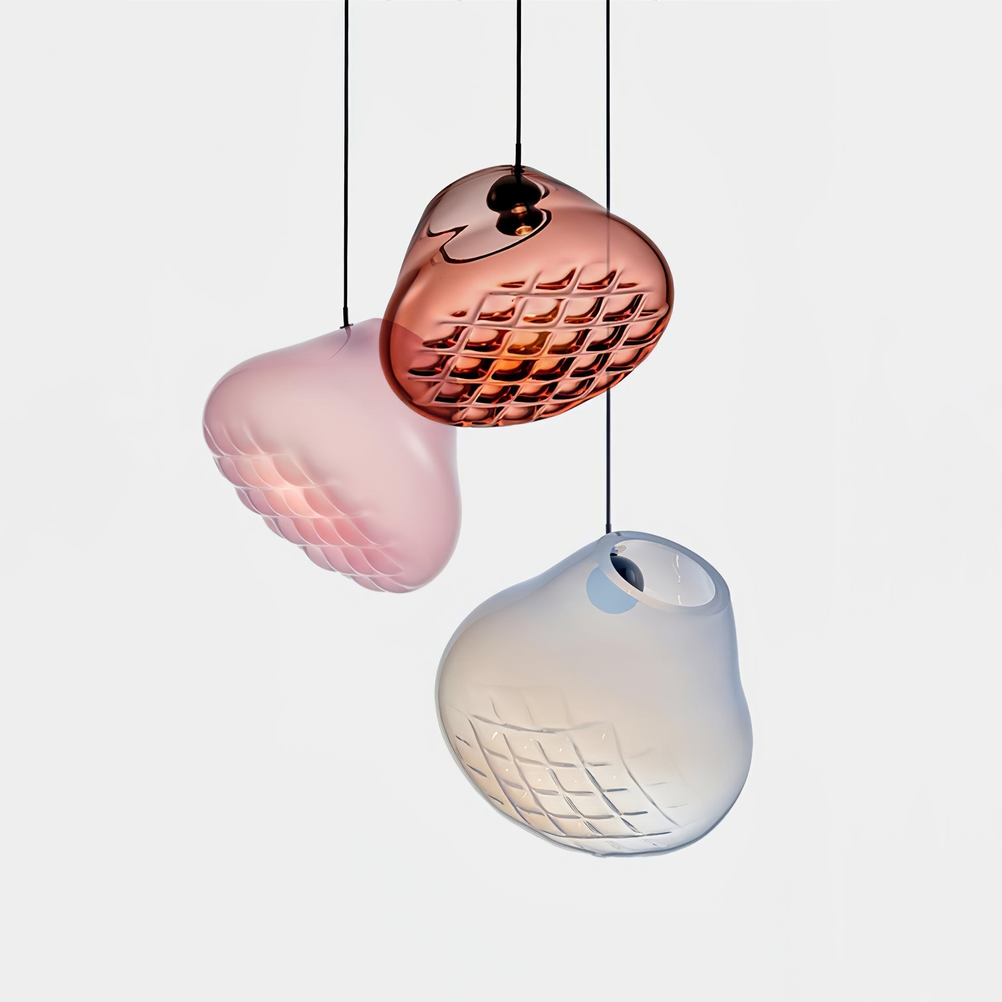 Modern Blown Glass Grid Pendant Light LED Geometric Hanging Lamp for Elegant Interior Lighting