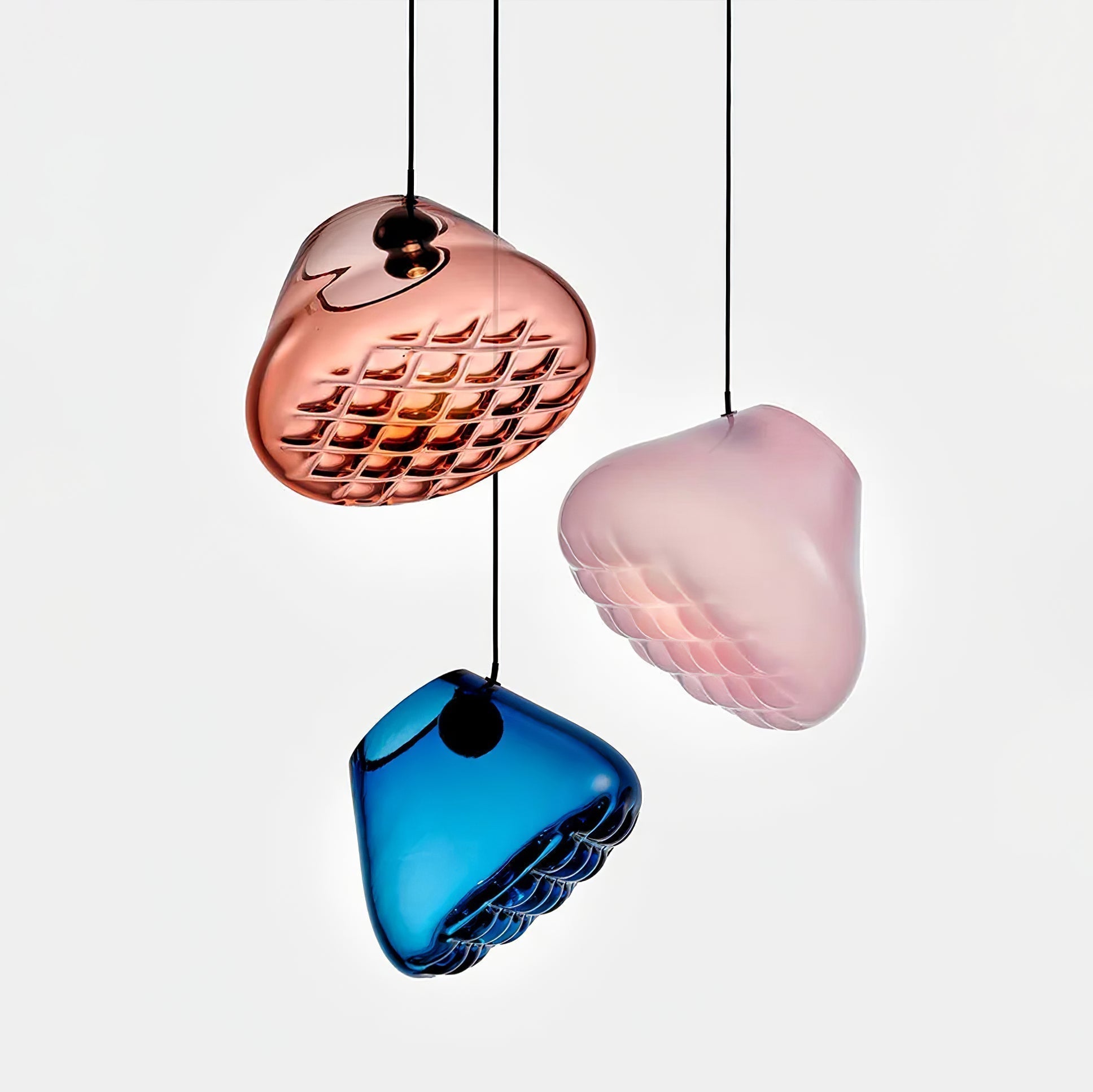 Modern Blown Glass Grid Pendant Light LED Geometric Hanging Lamp for Elegant Interior Lighting
