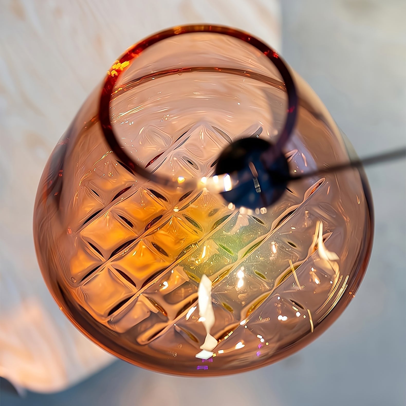 Modern Blown Glass Grid Pendant Light LED Geometric Hanging Lamp for Elegant Interior Lighting