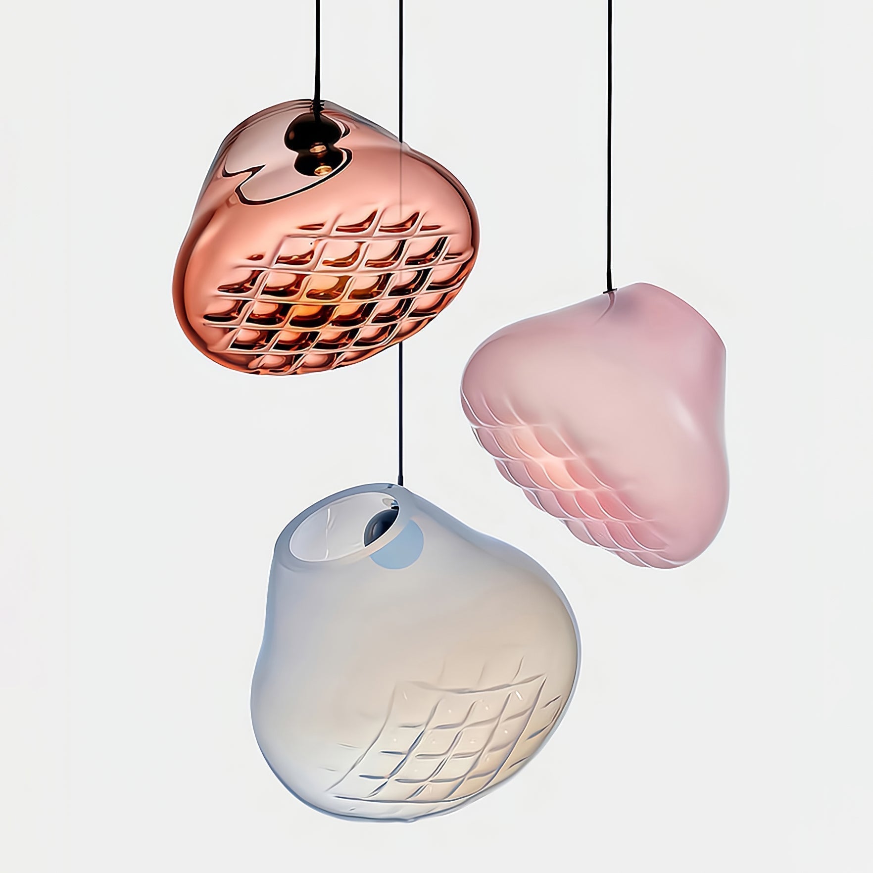 Modern Blown Glass Grid Pendant Light LED Geometric Hanging Lamp for Elegant Interior Lighting