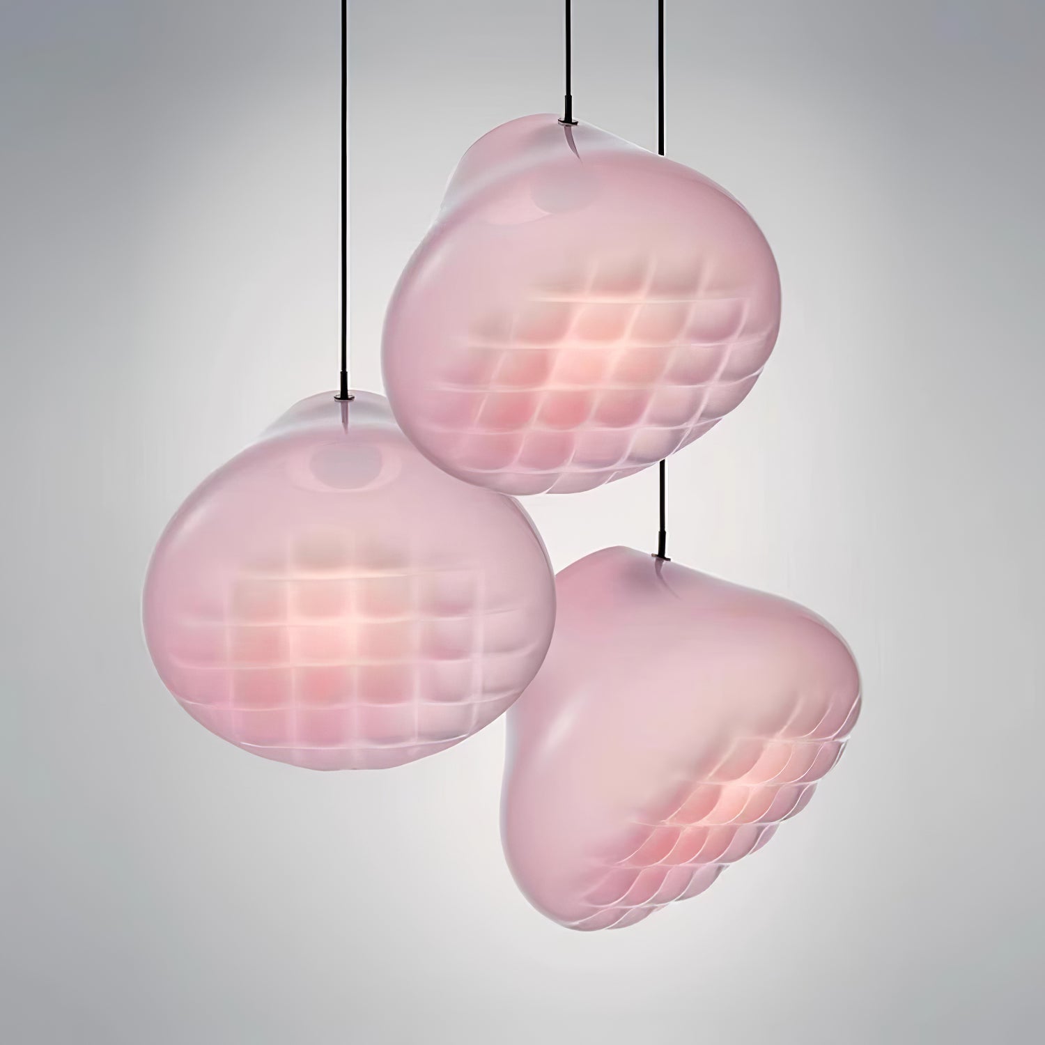 Modern Blown Glass Grid Pendant Light LED Geometric Hanging Lamp for Elegant Interior Lighting