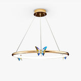 Modern Blue Crystal Butterfly LED Chandelier Luxury Gold Hanging Pendant Light