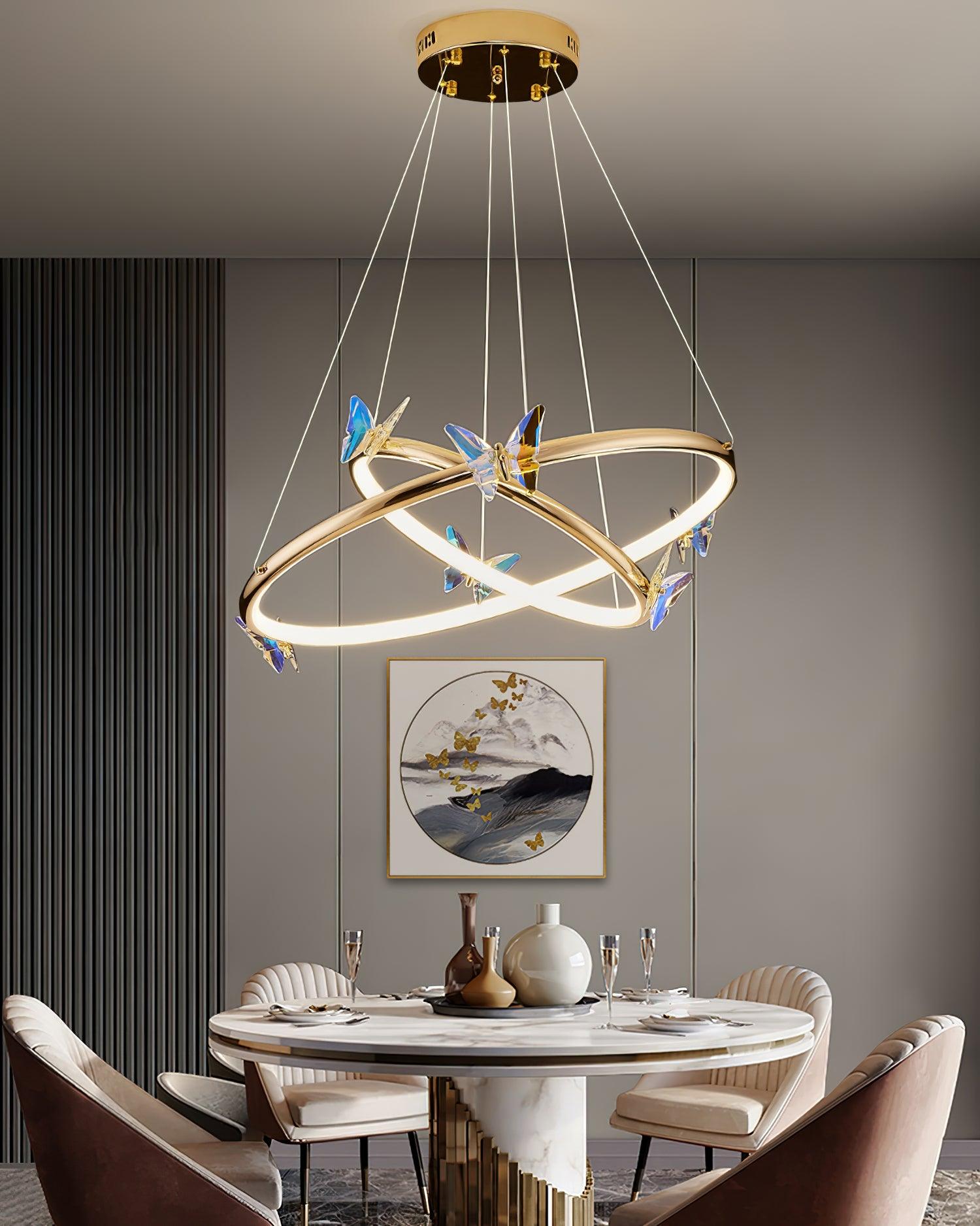Modern Blue Crystal Butterfly LED Chandelier Luxury Gold Hanging Pendant Light