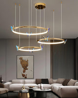 Modern Blue Crystal Butterfly LED Chandelier Luxury Gold Hanging Pendant Light