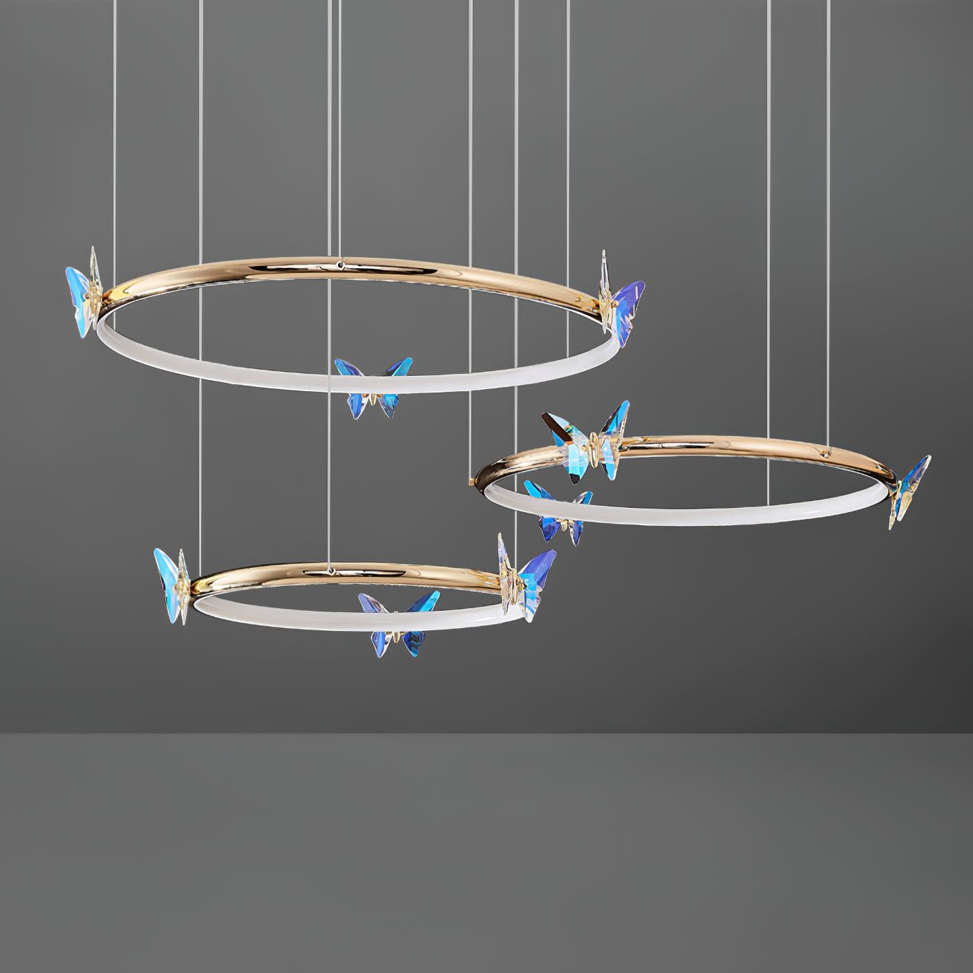 Modern Blue Crystal Butterfly LED Chandelier Luxury Gold Hanging Pendant Light
