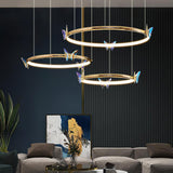 Modern Blue Crystal Butterfly LED Chandelier Luxury Gold Hanging Pendant Light
