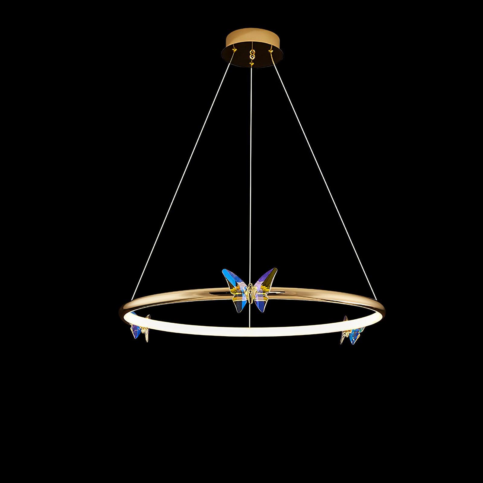 Modern Blue Crystal Butterfly LED Chandelier Luxury Gold Hanging Pendant Light