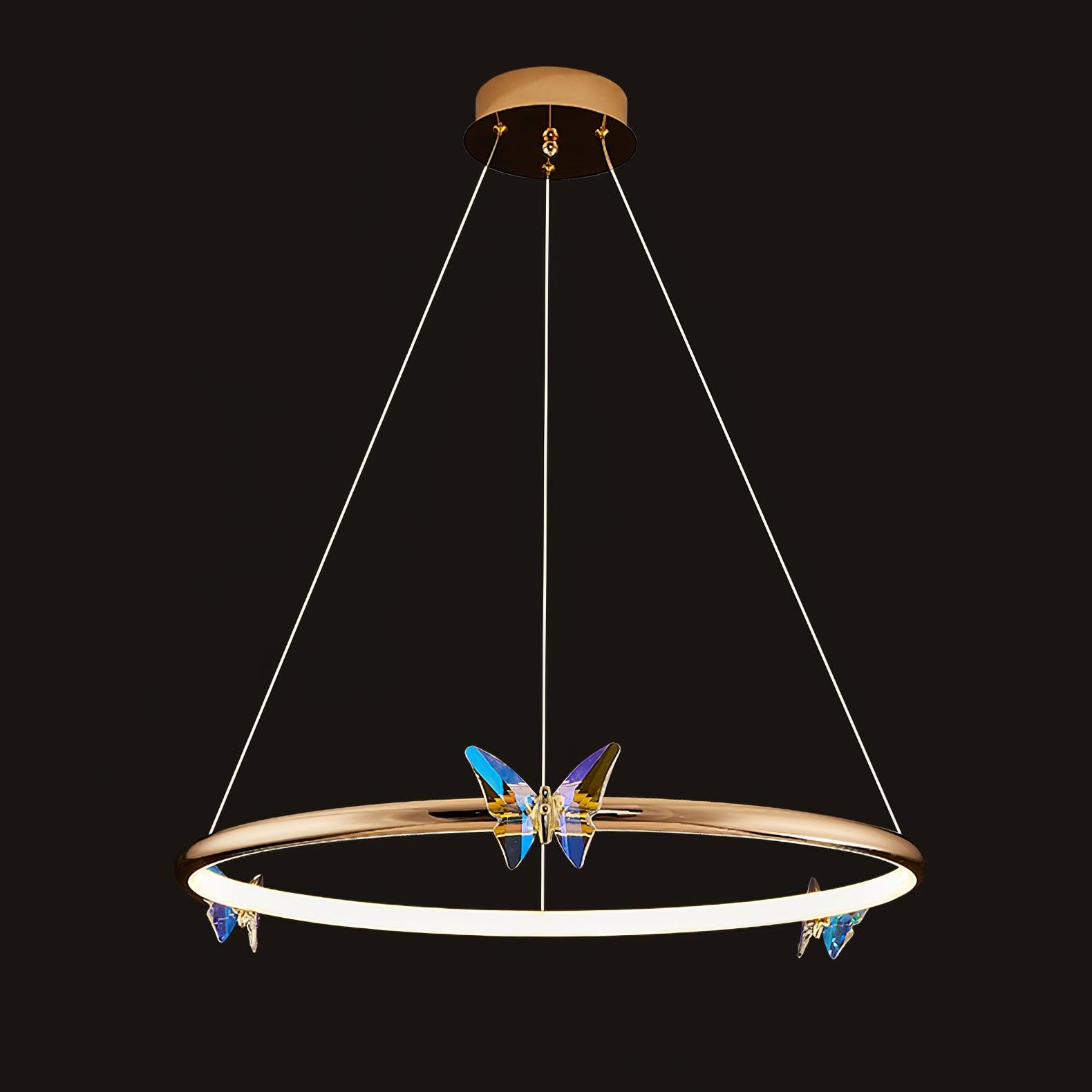 Modern Blue Crystal Butterfly LED Chandelier Luxury Gold Hanging Pendant Light