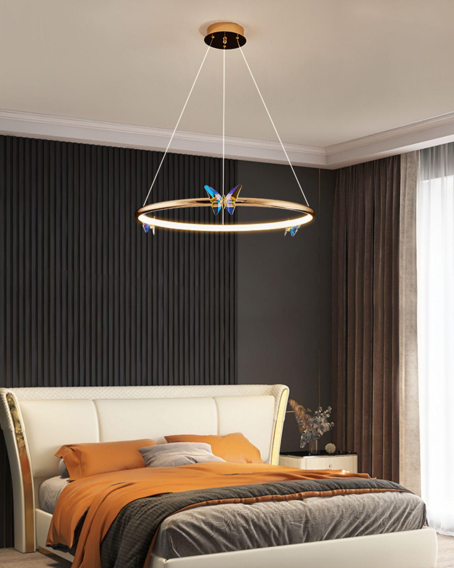 Modern Blue Crystal Butterfly LED Chandelier Luxury Gold Hanging Pendant Light