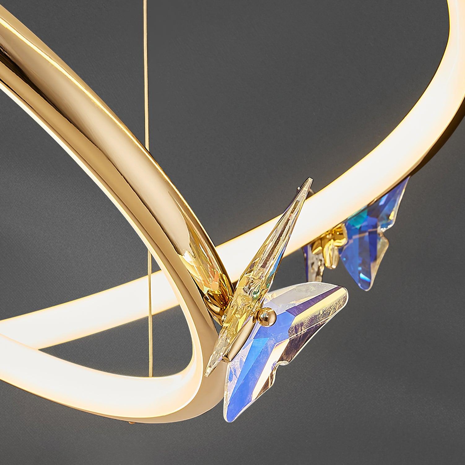 Modern Blue Crystal Butterfly LED Chandelier Luxury Gold Hanging Pendant Light