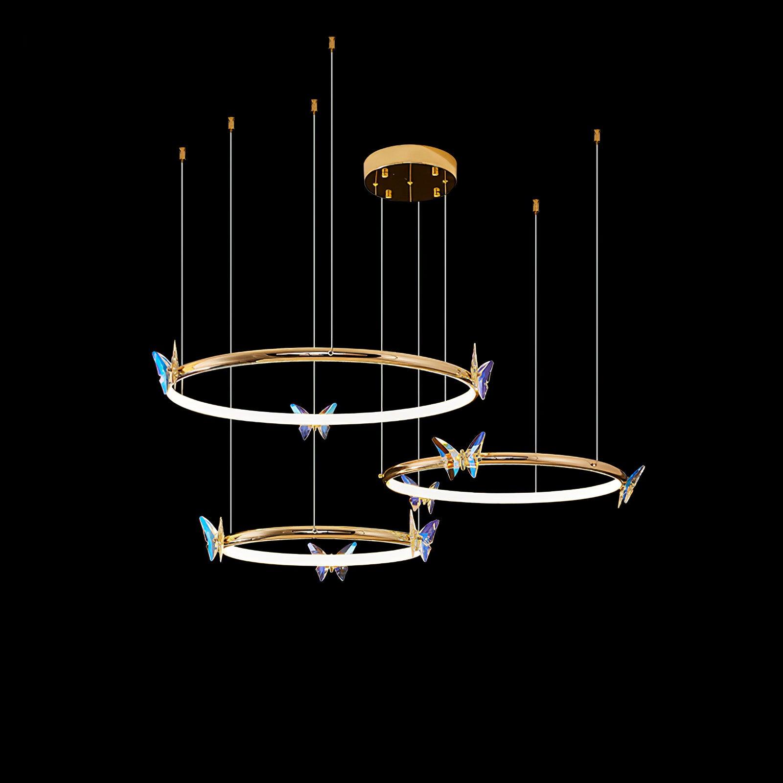 Modern Blue Crystal Butterfly LED Chandelier Luxury Gold Hanging Pendant Light