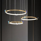 Modern Blue Crystal Butterfly LED Chandelier Luxury Gold Hanging Pendant Light