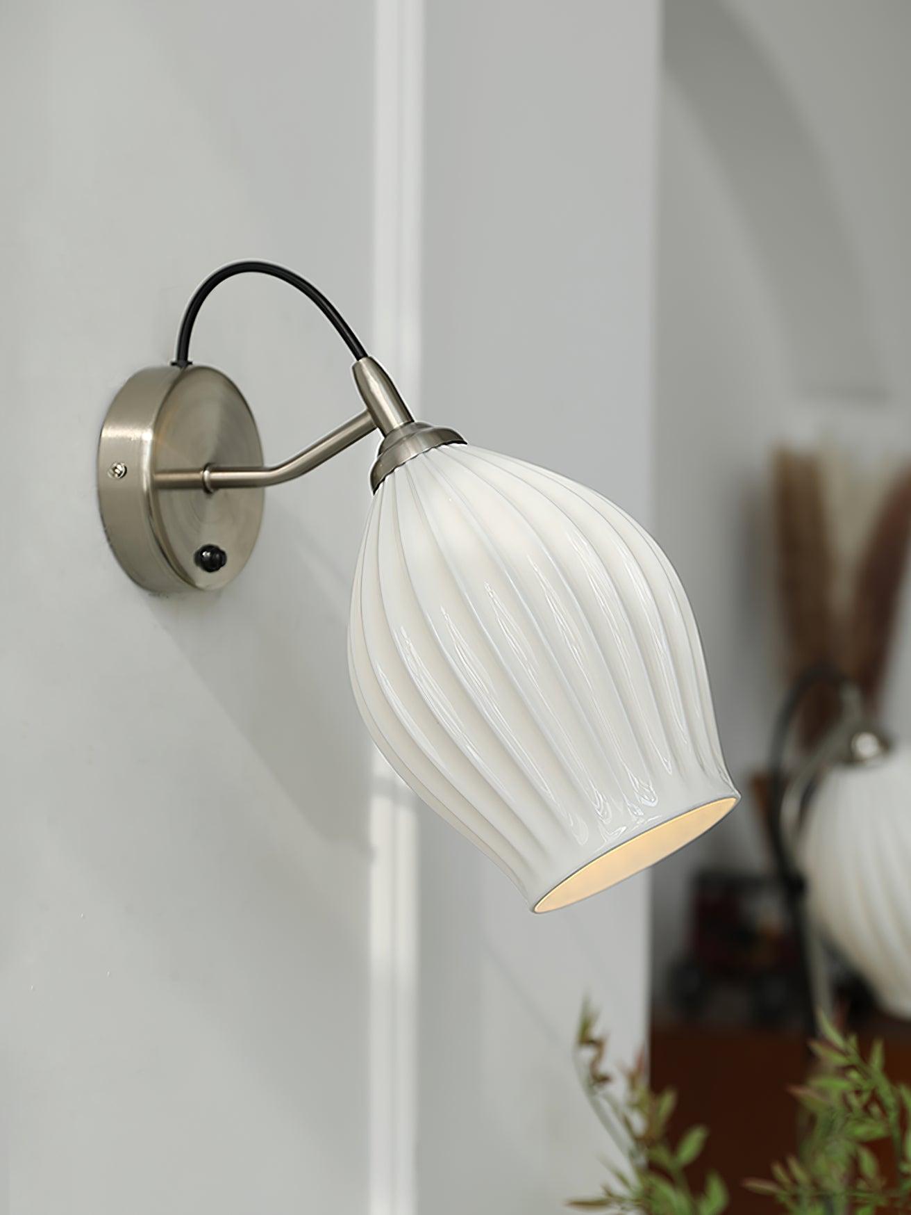 Modern Bone China Ceramic Ribbed Sconce Wall Light for Living Room Bedroom