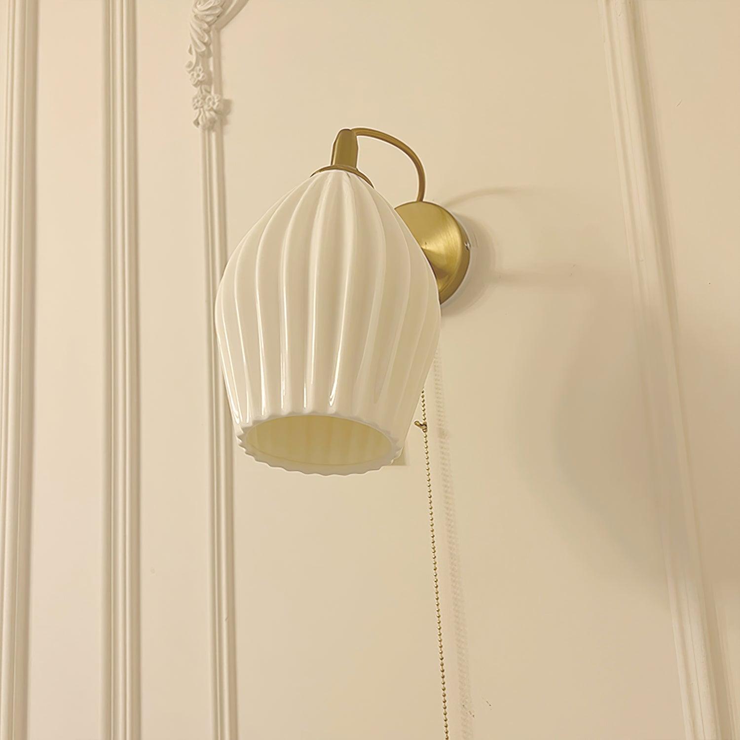 Modern Bone China Ceramic Ribbed Sconce Wall Light for Living Room Bedroom