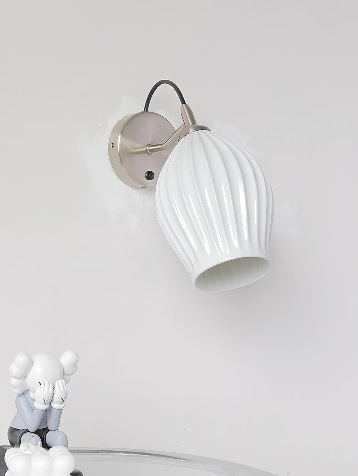 Modern Bone China Ceramic Ribbed Sconce Wall Light for Living Room Bedroom