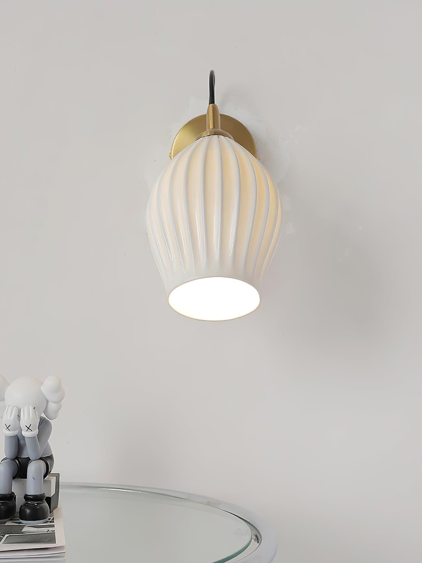 Modern Bone China Ceramic Ribbed Sconce Wall Light for Living Room Bedroom
