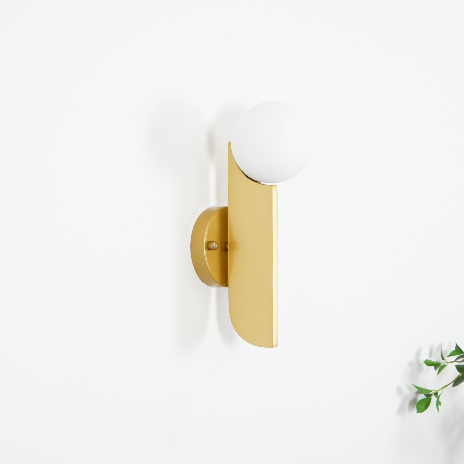 Modern Bower Sculptural Wall Sconce Brass with Polished White Glass Globe LED Vanity Light