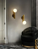 Modern Bower Sculptural Wall Sconce Brass with Polished White Glass Globe LED Vanity Light