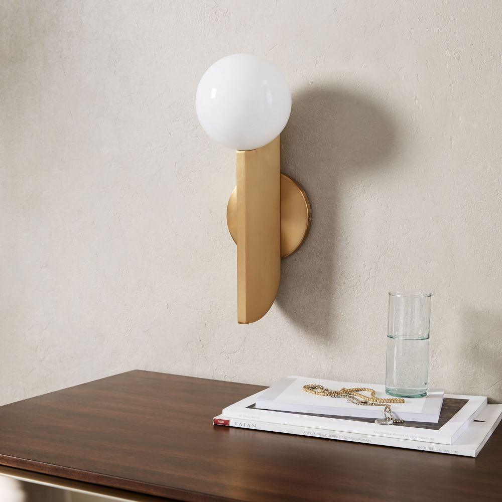 Modern Bower Sculptural Wall Sconce Brass with Polished White Glass Globe LED Vanity Light
