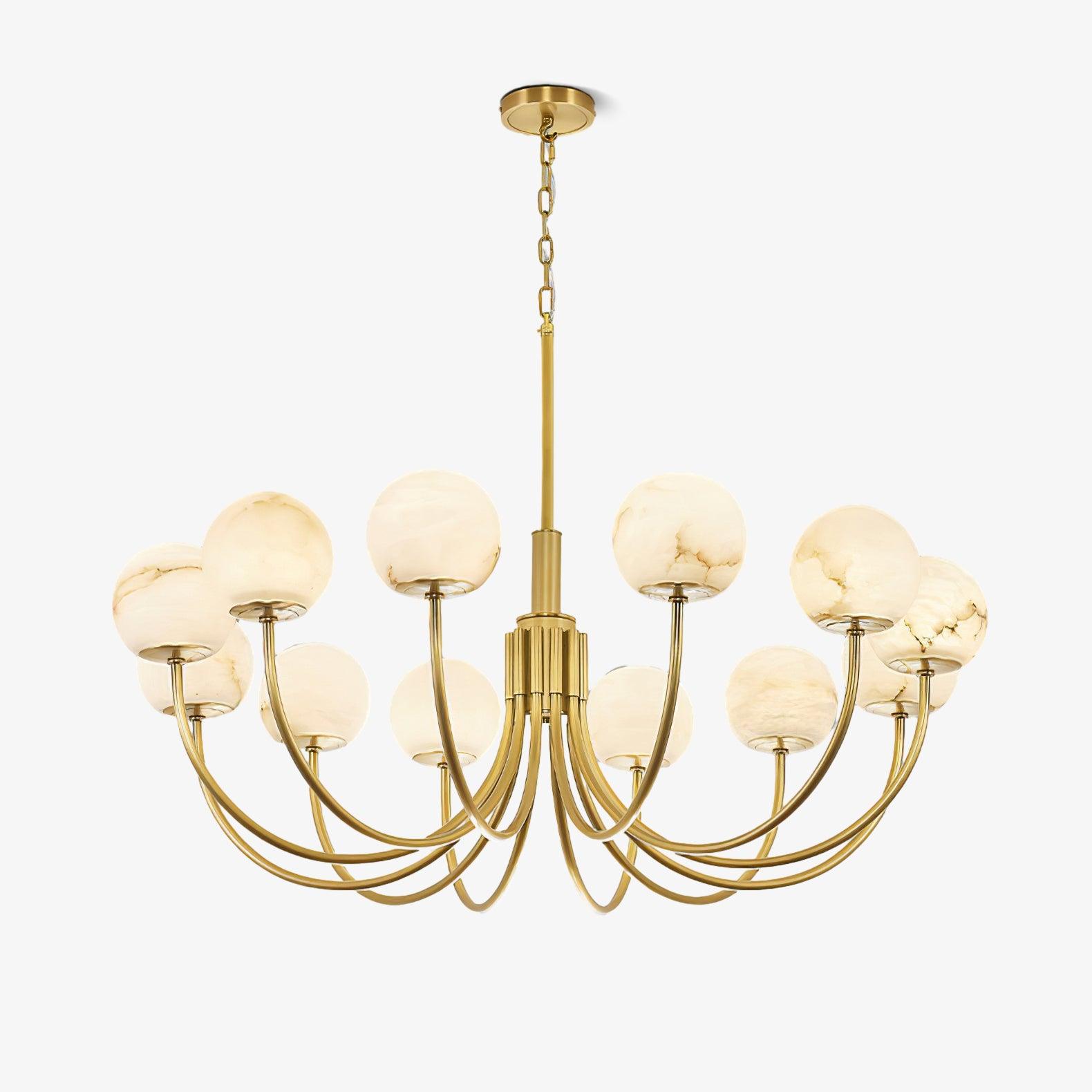 Modern Brass and Alabaster Globe Candelabrum Chandelier for Luxury Interiors