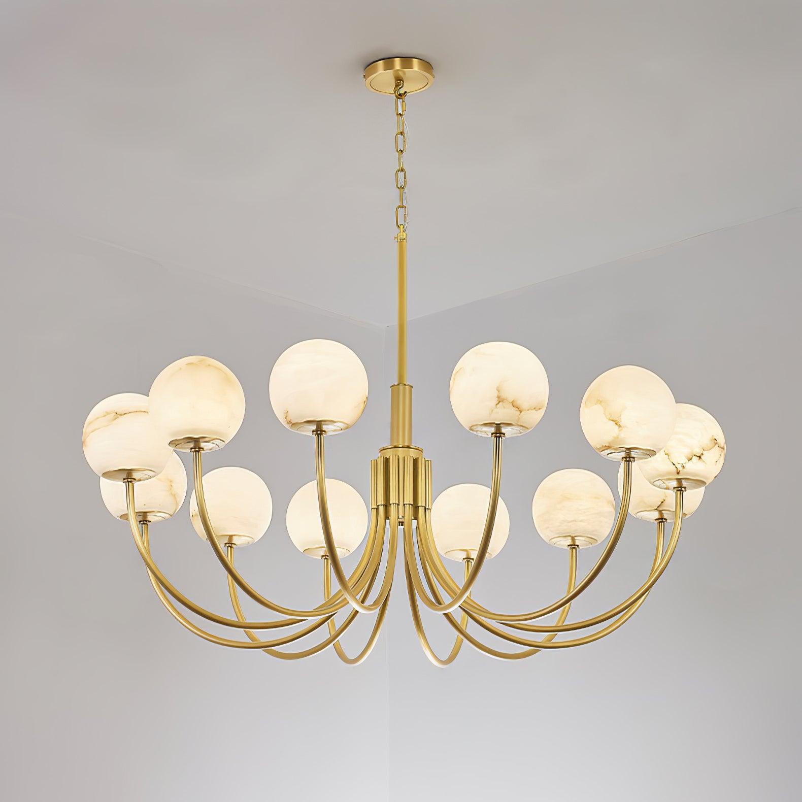 Modern Brass and Alabaster Globe Candelabrum Chandelier for Luxury Interiors