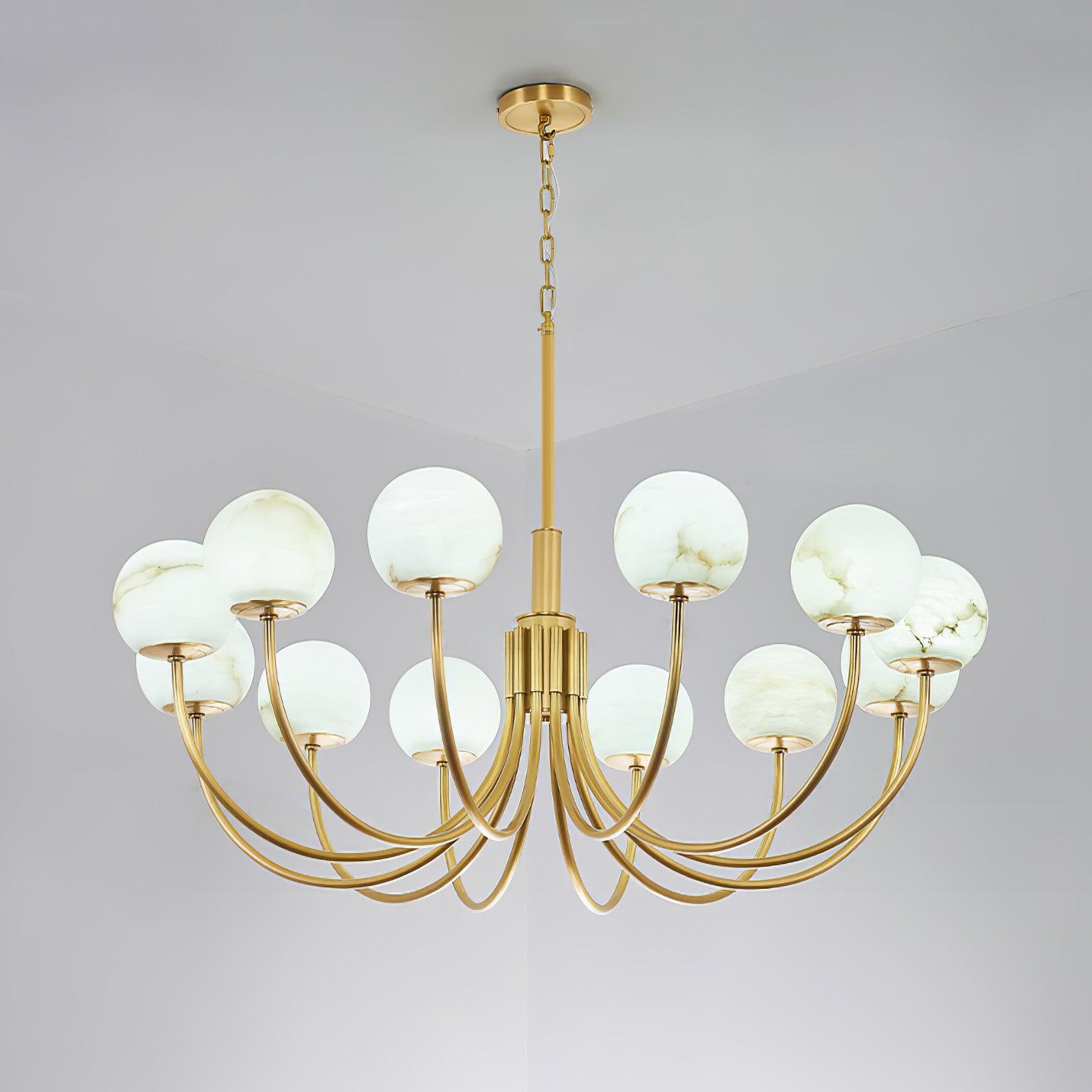 Modern Brass and Alabaster Globe Candelabrum Chandelier for Luxury Interiors