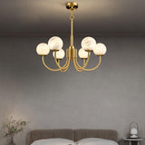 Modern Brass and Alabaster Globe Candelabrum Chandelier for Luxury Interiors