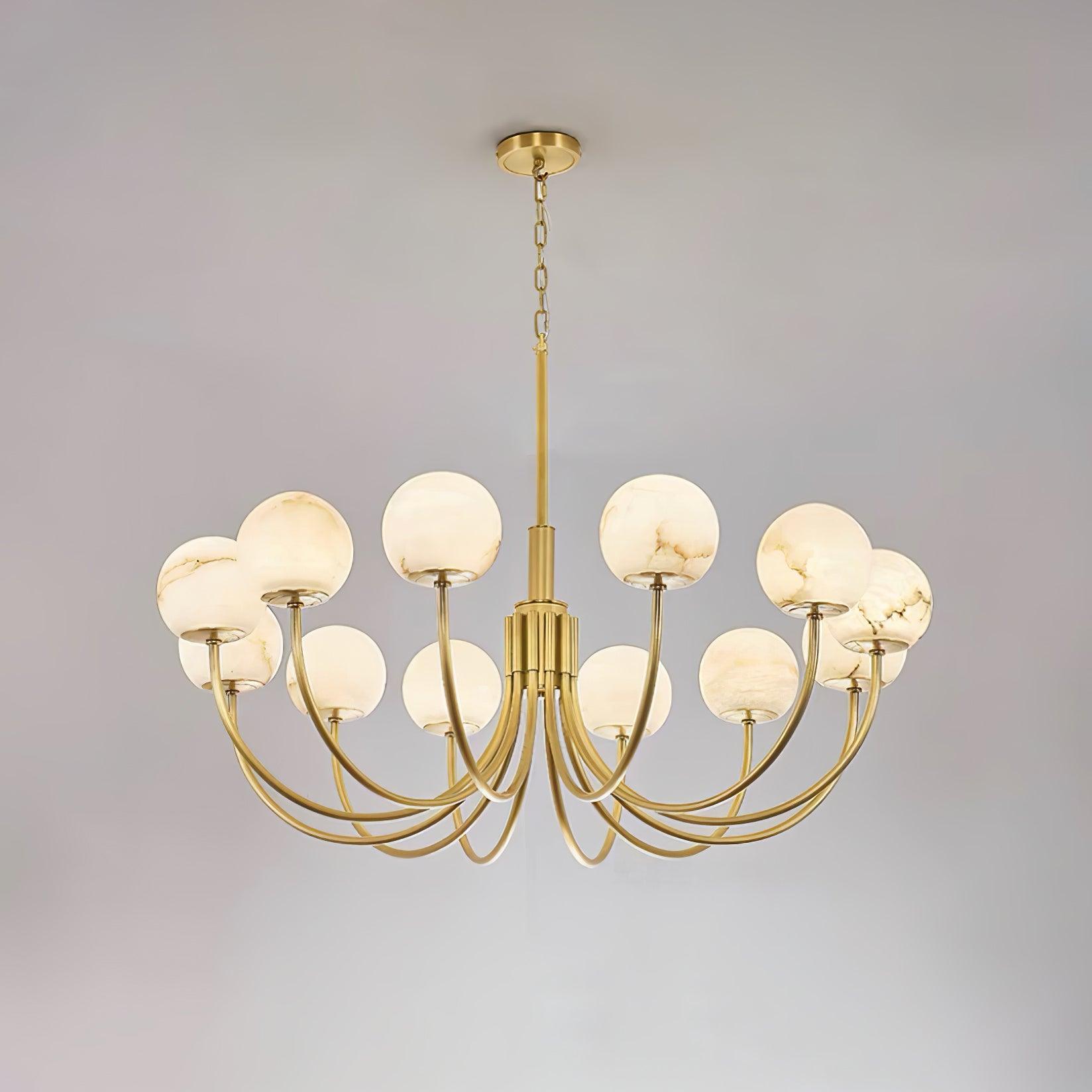 Modern Brass and Alabaster Globe Candelabrum Chandelier for Luxury Interiors