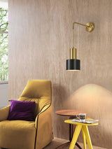 Modern Brass and Black Pino Wall Sconce Minimalist Indoor Single Light Fixture