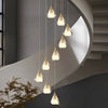 Modern Brass and Crystal Staircase Chandelier with Three Step Dimming for Villa and High Ceiling Foyer