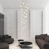 Modern Brass and Crystal Staircase Chandelier with Three Step Dimming for Villa and High Ceiling Foyer