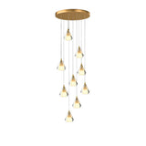 Modern Brass and Crystal Staircase Chandelier with Three Step Dimming for Villa and High Ceiling Foyer