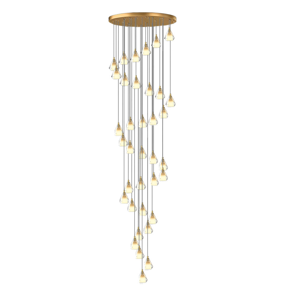Modern Brass and Crystal Staircase Chandelier with Three Step Dimming for Villa and High Ceiling Foyer