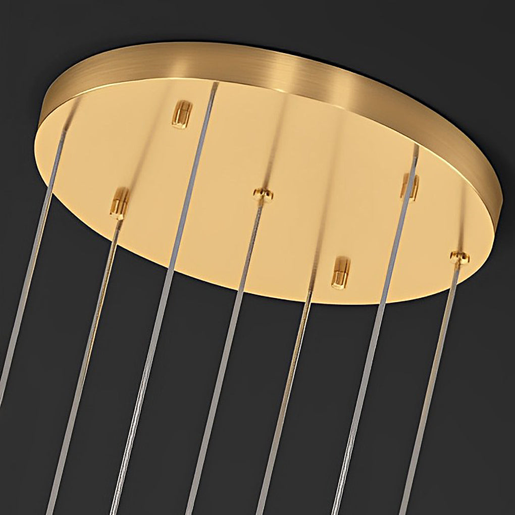 Modern Brass and Crystal Staircase Chandelier with Three Step Dimming for Villa and High Ceiling Foyer