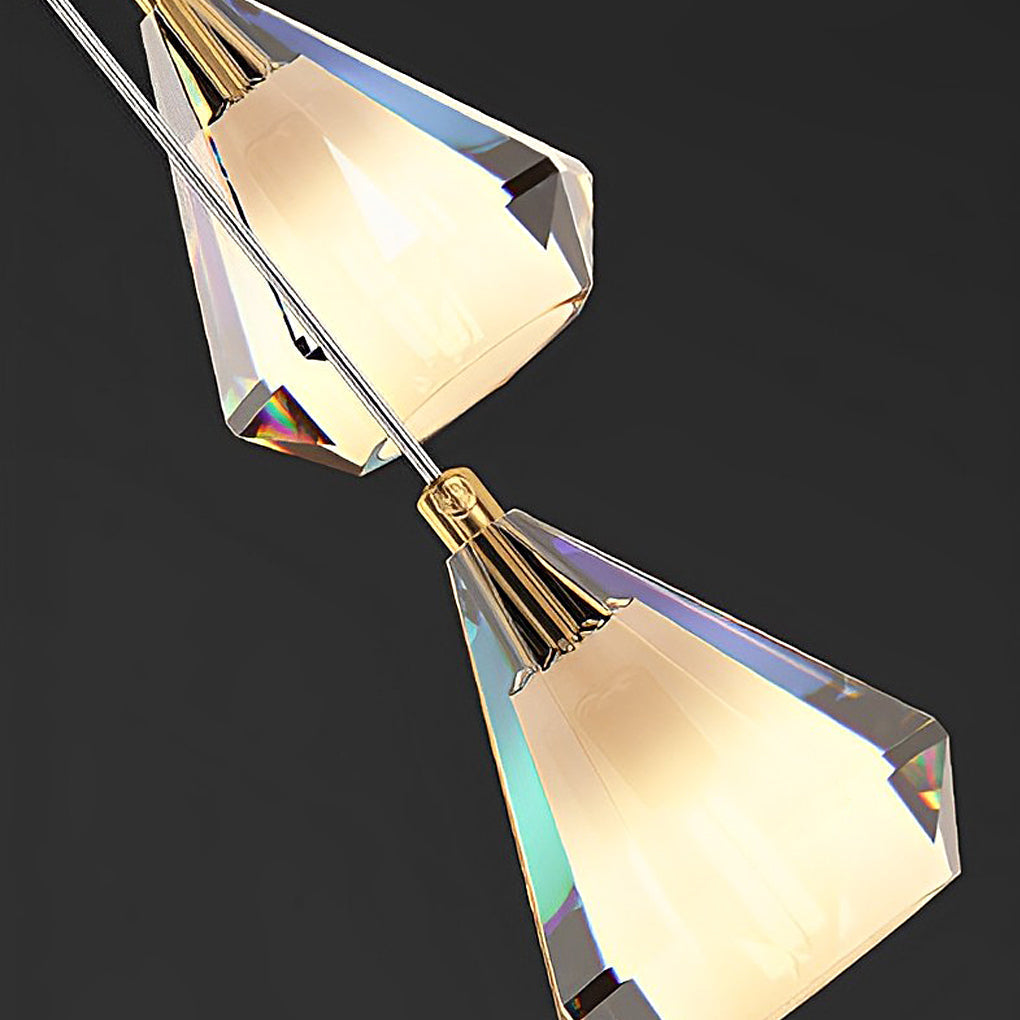 Modern Brass and Crystal Staircase Chandelier with Three Step Dimming for Villa and High Ceiling Foyer